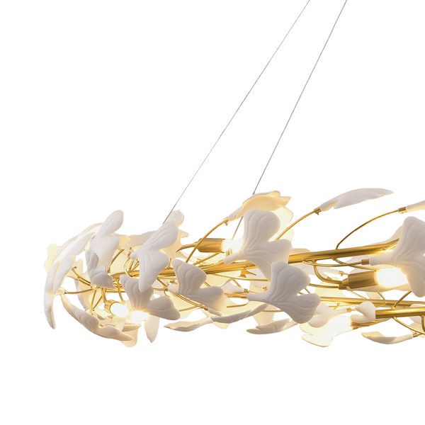 Lampa wisząca BOTANIKA złoto biała z ceramicznymi listkami 150 cm Step into Design