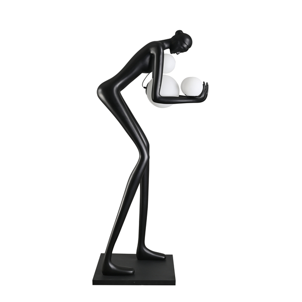 Lampa podłogowa WOMAN-2 BLACK czarna figura kobiety z białymi kloszami  190 cm