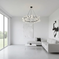 Lampa wisząca BOTANIKA czarno biała z ceramicznymi listkami 80 cm 