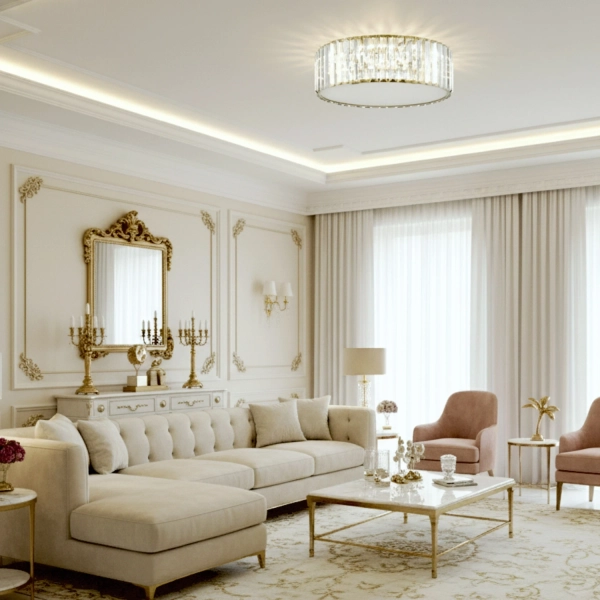 Plafon LED MAGIA-50 okrągły 50 cm - złoty kryształowy, styl glamour