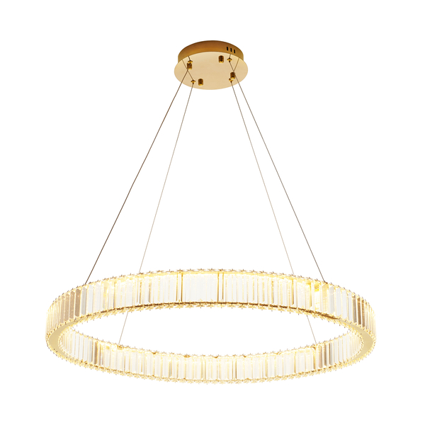 Lampa wisząca LED TIARA 60 cm - złota kryształowa okrągła, do salonu