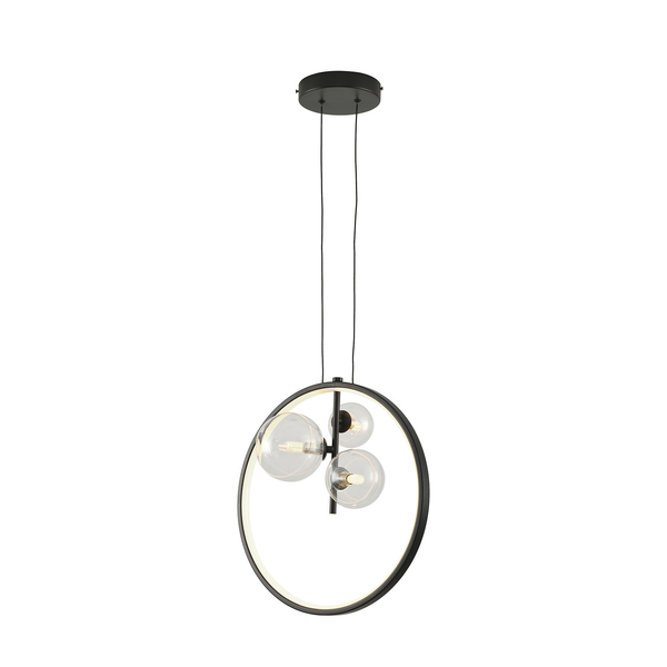 Lampa wisząca LED ORION RING - czarna z transparentnymi kulami 