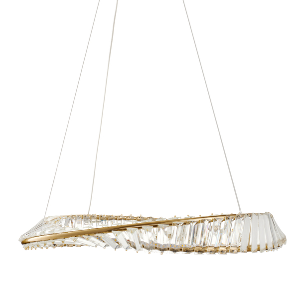 Lampa wisząca TWIST ROUND LED 60 cm - kryształowa złota lampa glamour do salonu