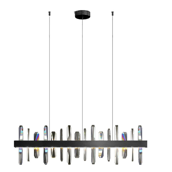Lampa wisząca ARCTIC ledowa czarna podłużna listwa kryształki 100*33 cm