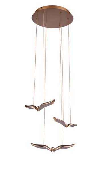 GUFO 3 – LED złoty ptak w różowym złocie, 36 cm