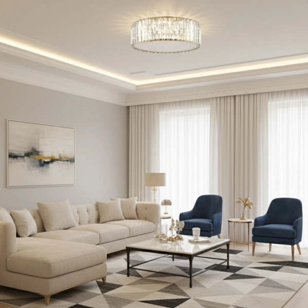 Plafon LED MAGIA-40 okrągły 40 cm - złoty kryształowy, styl glamour