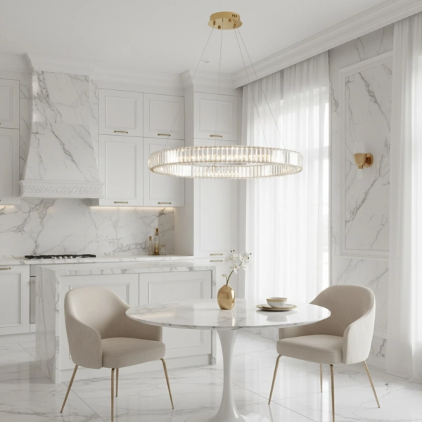 Lampa wisząca LED TIARA 80 cm - złota kryształowa okrągła, do salonu