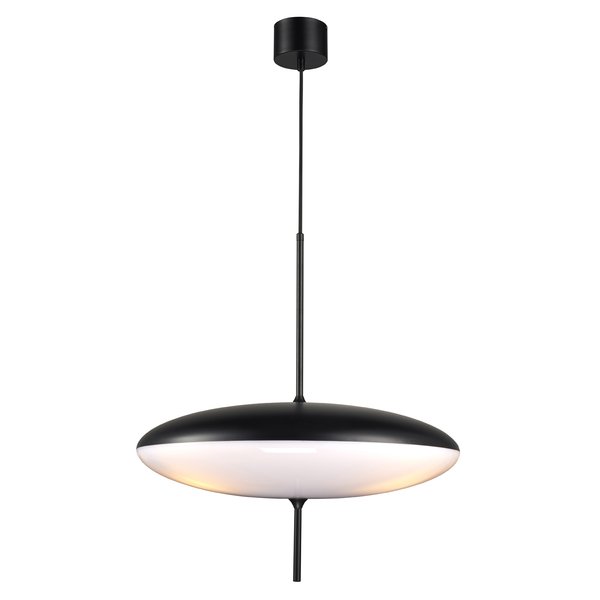 Lampa wisząca PIATTO 50 cm- nowoczesny biało-czarny płaski klosz