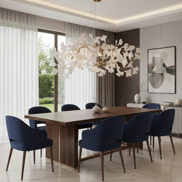 Designerska lampa wisząca BOTANIKA WAVE z ceramicznymi listkami - złoto i biel