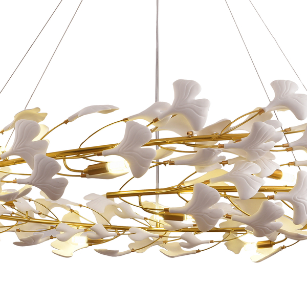 Lampa wisząca BOTANIKA złoto biała z ceramicznymi listkami 150 cm Step into Design