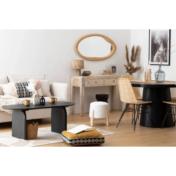 Pufa okrągła stołek INUIT biały baranek bouclette 40*35 cm