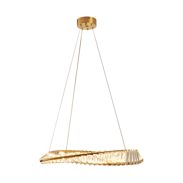 Lampa wisząca TWIST ROUND LED 60 cm - kryształowa złota lampa glamour do salonu