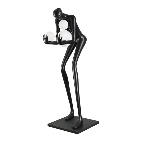 Lampa podłogowa WOMAN-2 BLACK czarna figura kobiety z białymi kloszami  190 cm