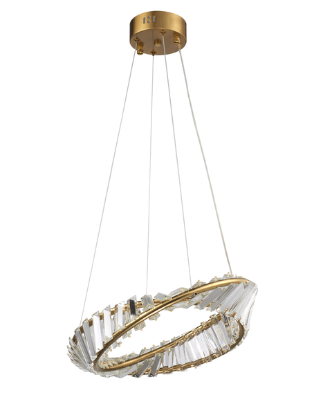 Lampa wisząca TWIST ROUND LED 40 cm - kryształowa złota lampa glamour do salonu 