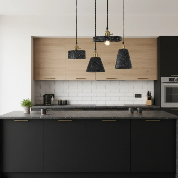 Lampa wisząca TERAZZO A elegancka, naturalna, loftowa z czarnego lastryko 15 cm