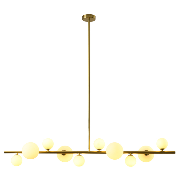 Lampa wisząca Milky Drop - złota listwa z białymi szklanymi kloszami 120 cm