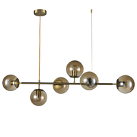 Lampa wisząca podłużna SISI złota - bursztynowe szklane klosze, do salonu