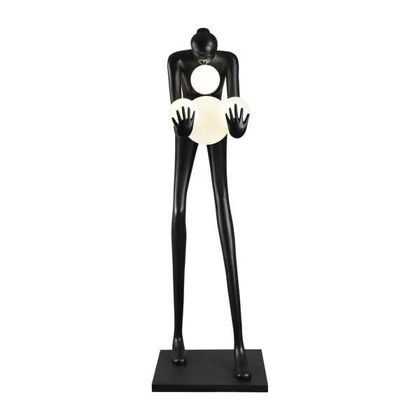 Lampa podłogowa WOMAN-2 BLACK czarna figura kobiety z białymi kloszami  190 cm