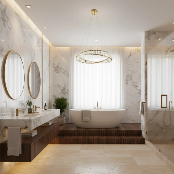 Lampa wisząca TWIST ROUND LED 40 cm - kryształowa złota lampa glamour do salonu