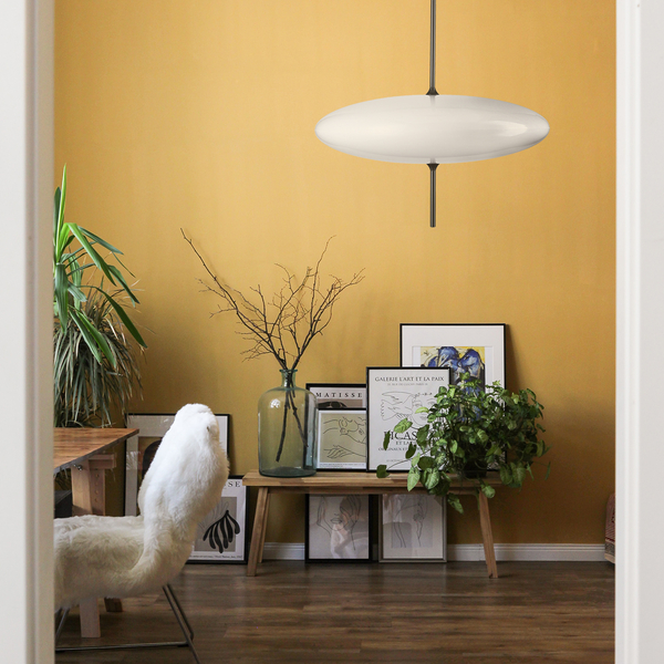 Lampa wisząca PIATTO 50 cm- nowoczesny biało-czarny płaski klosz