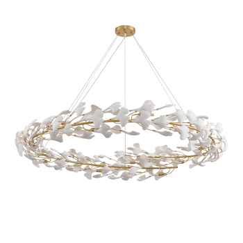 Lampa wisząca BOTANIKA złoto biała z ceramicznymi listkami 150 cm