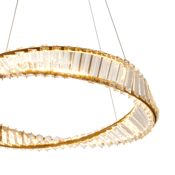 Lampa wisząca TWIST ROUND LED 60 cm - kryształowa złota lampa glamour do salonu