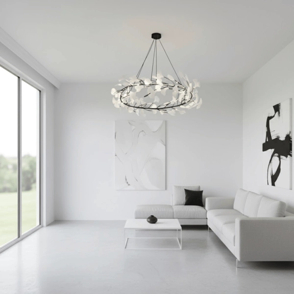 Lampa wisząca BOTANIKA czarno biała z ceramicznymi listkami 80 cm 