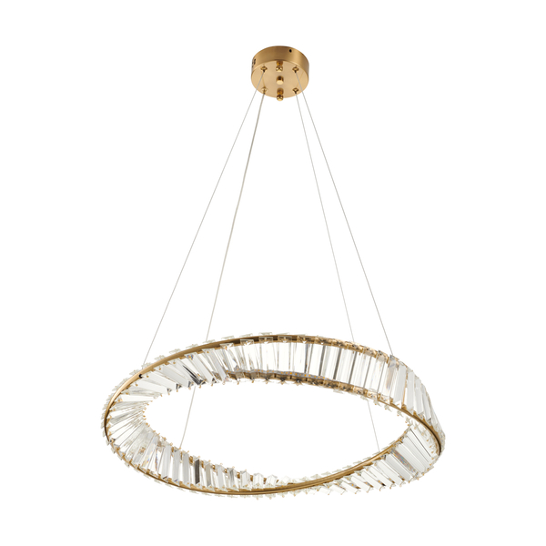 Lampa wisząca TWIST ROUND LED 60 cm - kryształowa złota lampa glamour do salonu