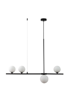 Designerska lampa wisząca Moderno 80 cm - minimalistyczna czarna listwa z białymi kulami