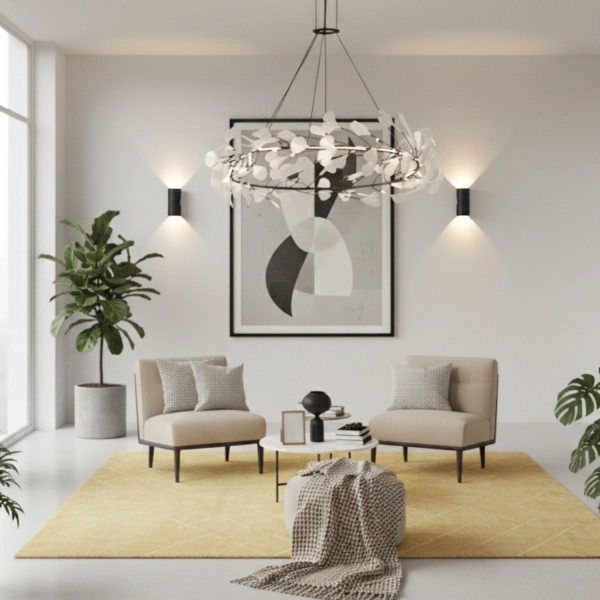 Lampa wisząca BOTANIKA czarno biała z ceramicznymi listkami 80 cm 