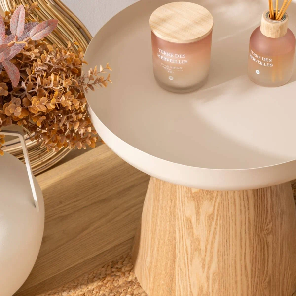 Stolik kawowy drewniany beżowy HERCYNA wys.42 cm