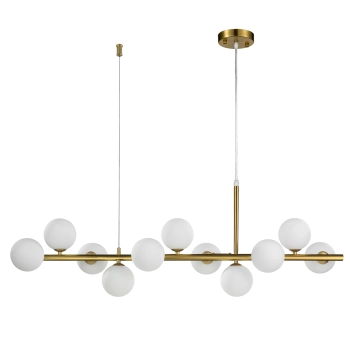 Lampa wisząca złota listwa białe kule 100 cm