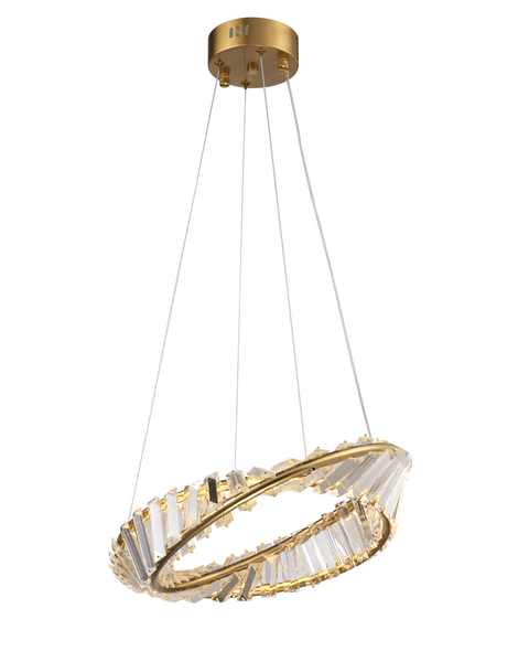 Lampa wisząca TWIST ROUND LED 40 cm - kryształowa złota lampa glamour do salonu 