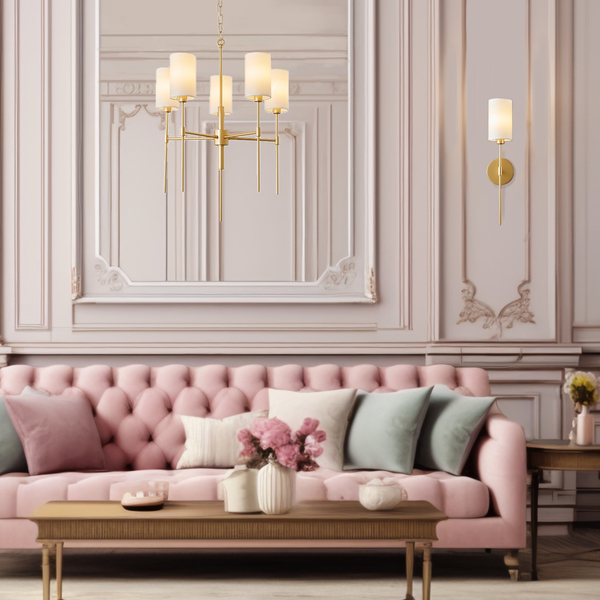 Kinkiet DARLING złoty 53 cm z tekstylnym kloszem do salonu