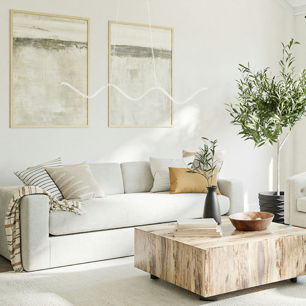 Lampa wisząca ZIGZAG LED 90 cm - biała, falista metalowa listwa, idealna nad wyspę lub stół