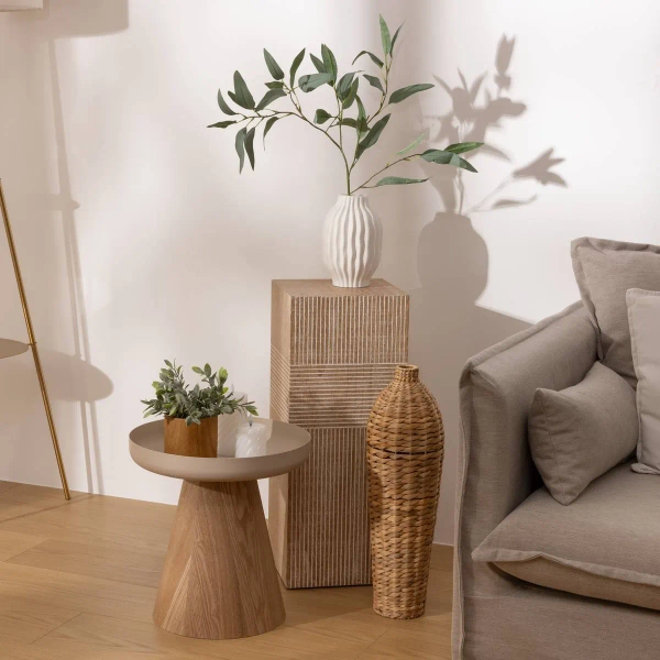 Stolik kawowy drewniany beżowy HERCYNA wys.42 cm