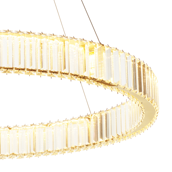 Lampa wisząca LED TIARA 60 cm - złota kryształowa okrągła, do salonu