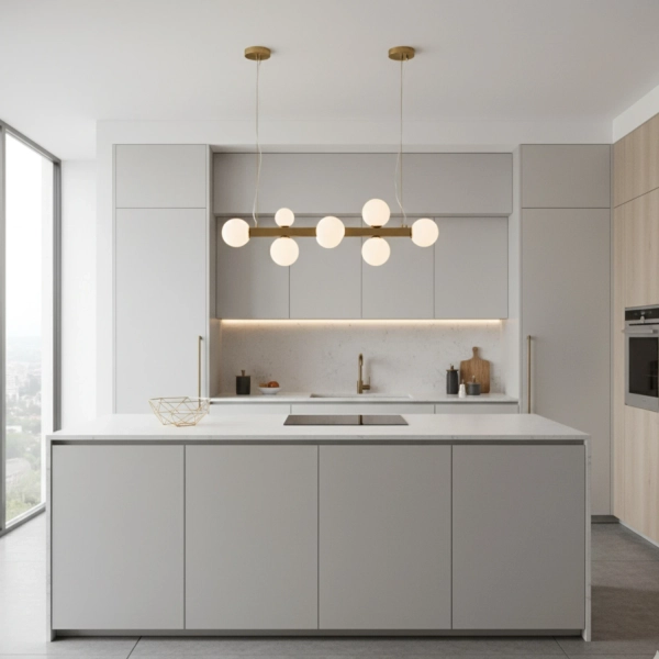 Lampa wisząca GALA 90 cm - złota z białymi szklanymi kloszami, nowoczesna do salonu