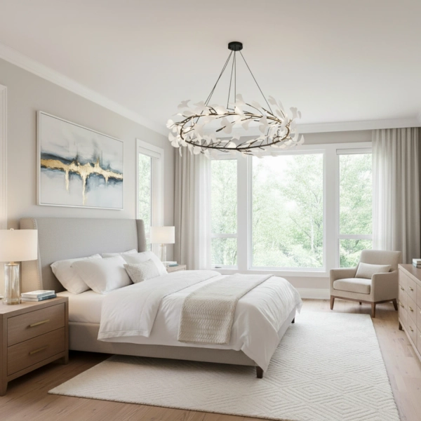 Lampa wisząca BOTANIKA czarno biała z ceramicznymi listkami 80 cm 