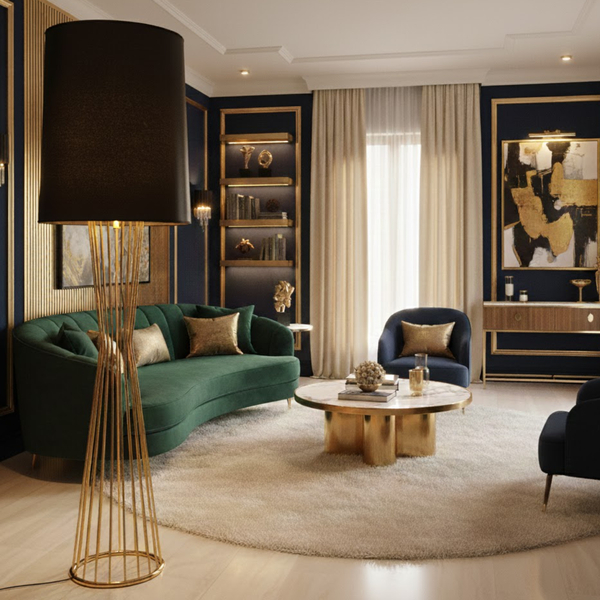 Lampa podłogowa FILO-1 - elegancka czarno-złota do salonu