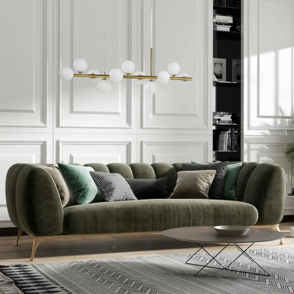 Lampa wisząca złota listwa białe kule 100 cm 