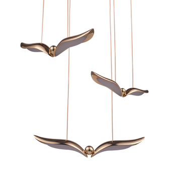 GUFO 3 – LED złoty ptak w różowym złocie, 36 cm