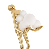 Lampa podłogowa WOMAN – designerska, złota figura kobiety z białymi kloszami 180 cm