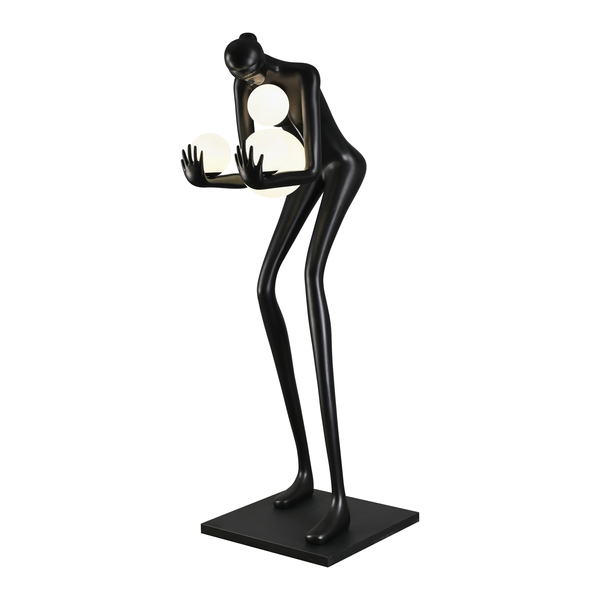 Lampa podłogowa WOMAN-2 BLACK czarna figura kobiety z białymi kloszami  190 cm