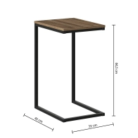 Stolik boczny ALIAJ – nowoczesny stolik pomocniczy z czarną metalową ramą i blatem w dekorze drewna