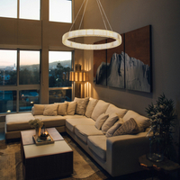 Lampa wisząca LED TIARA 80 cm - złota kryształowa okrągła, do salonu