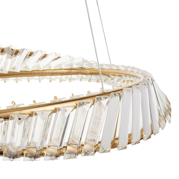 Lampa wisząca TWIST ROUND LED 60 cm - kryształowa złota lampa glamour do salonu