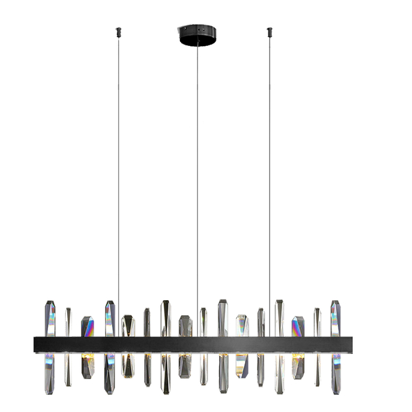 Lampa wisząca ARCTIC ledowa czarna podłużna listwa kryształki 100*33 cm