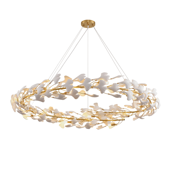 Lampa wisząca BOTANIKA złoto biała z ceramicznymi listkami 150 cm Step into Design