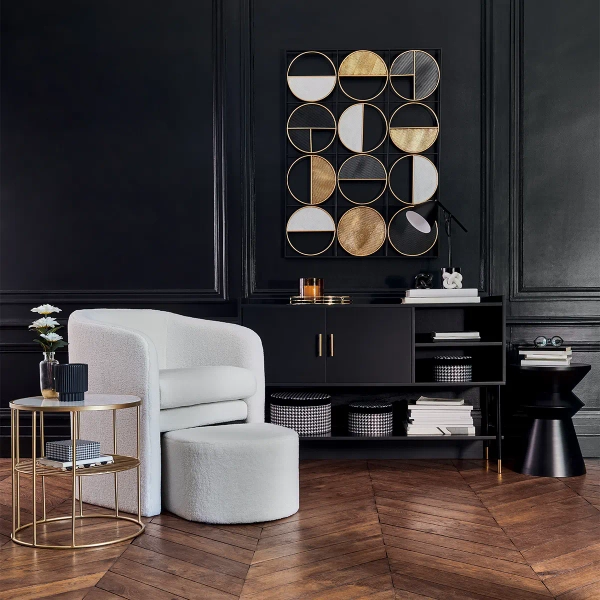 Stolik kawowy etniczny SOHAN designerski, czarny wys. 46,5 cm